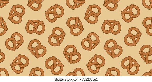 Pretzel Cookie Seamless Pattern Vector Snack Breed Isolated Wallpaper Background Brown