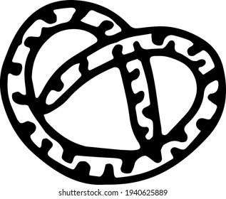 pretzel cookies, outline sketch, hand drawn doodle converted to vector