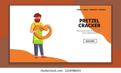 pretzel cracker vector. snack salted, food bread, salt, salty crunchy, crispy tasty, baked pastry, crisp pretzel cracker web flat cartoon illustration