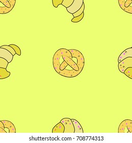 pretzel croissant pattern yellow background seamless pattern vector illustration 
