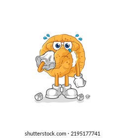 The Pretzel Cry With A Tissue. Cartoon Mascot Vector