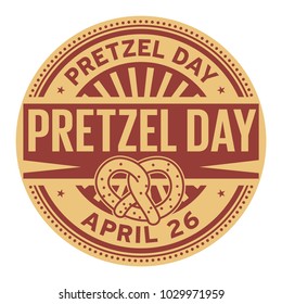 Pretzel Day, April 26, Rubber Stamp, Vector Illustration