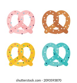 Pretzel in different colors glazed vector illustration emoji