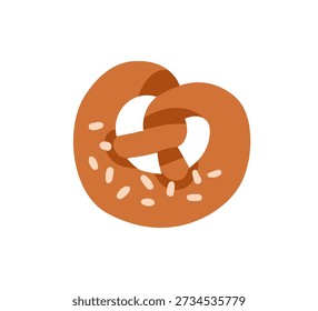 Pretzel, pão de massa. Padaria torcida, bretzel, lanche alemão com nó curvo, forma entrelaçada, sementes de gergelim. Comida assada, ícone de massa. Ilustração vetorial plana isolada no fundo branco