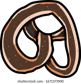 Pretzel drawing, illustration, vector on white background.