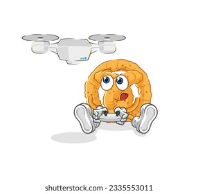 the pretzel with drone character. cartoon mascot vector