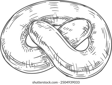 Pretzel engraving. Hand drawn german pastry sketch