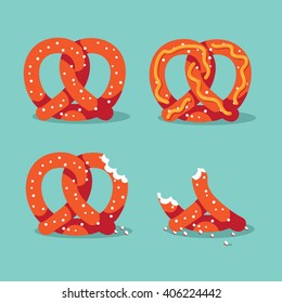 Pretzel flat design icon set. EPS 10 vector.