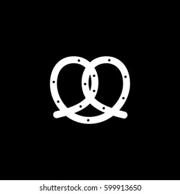 Pretzel Flat Icon On Black Background