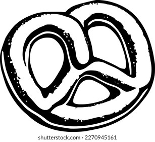 Pretzel, food, isolated, vintage drawing, vector illustration, black color