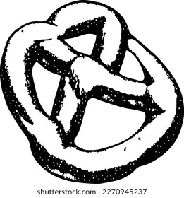 Pretzel, food, isolated, vintage drawing, vector illustration, black color