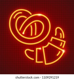 Pretzel french croissant for breakfast neon icon. Sweet fancy baking loaf. EPS10 vector illustration.