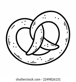 Pretzel. German bun. Croissant. Delicious pastries. Vector doodle illustration. Icon on white background. Sketch.