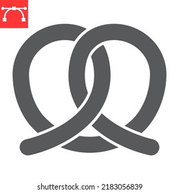 Pretzel glyph icon, pastry and oktoberfest, german pretzel vector icon, vector graphics, editable stroke solid sign, eps 10.