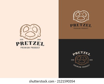 Pretzel Hand Draw Logo Template with Premium Vintage Typography. Stylish Vintage Vector Emblem Concept.