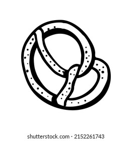 Pretzel is a hand-drawn bakery element Vector doodle sketch.