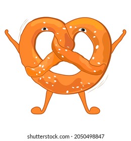 Pretzel with handles, baked from dough in the shape of a knot. Vector