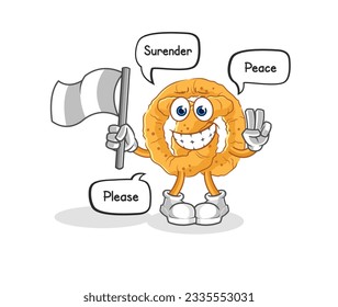 the pretzel hold surrender flag mascot. cartoon vector