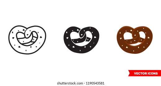 Pretzel icon of 3 types: color, black and white, outline. Isolated vector sign symbol.