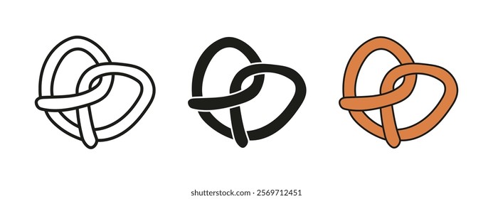 Pretzel icon. Bagel bakery vector illustration. Salty bread pasty symbol. Traditional german food for breakfast sign. Pretzel snack pictogram. Brown pretzel bagel isolated concept.