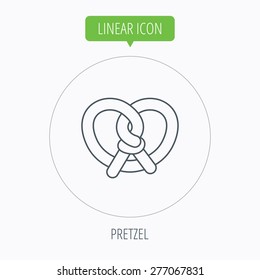 Pretzel icon. Bakery food sign. Traditional bavaria snack symbol. Linear outline circle button. Vector