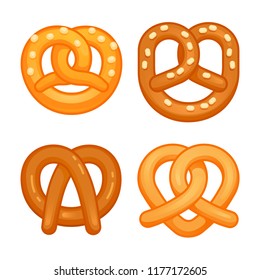 Pretzel icon set. Cartoon set of pretzel vector icons for web design
