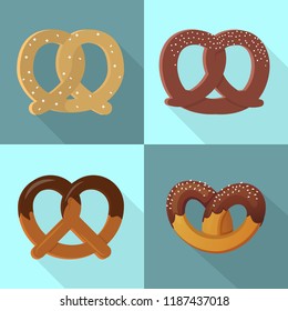 Pretzel icon set. Flat set of pretzel vector icons for web design