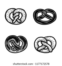 Pretzel icon set. Hand drawn set of pretzel vector icons for web design