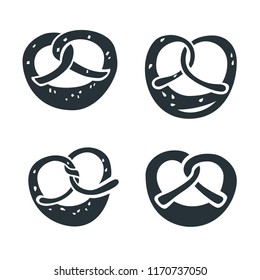 Pretzel icon set. Simple set of pretzel vector icons for web design isolated on white background
