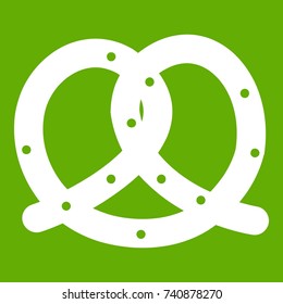 Pretzel icon white isolated on green background. Vector illustration