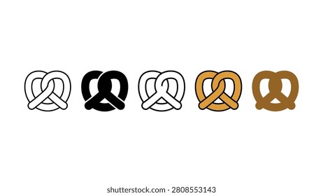 Pretzel icons in different colors and styles on white background