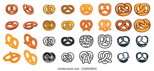 Pretzel icons set. Different set of pretzel vector icons for web design