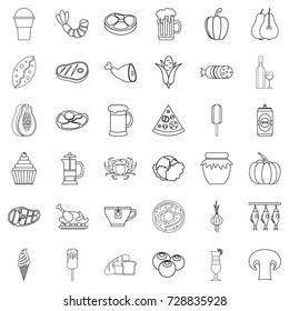 Pretzel icons set. Outline style of 36 pretzel vector icons for web isolated on white background