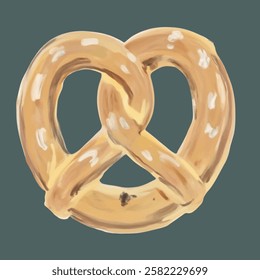 A pretzel illustration in brown with salt. Perfect for bakery branding, snack packaging, and restaurant menus.