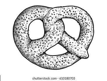 Pretzel Illustration, Drawing, Engraving, Ink, Line Art, Vector