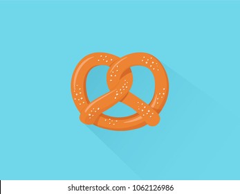 Pretzel illustration in flat vector design with shadow. 