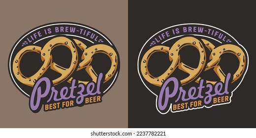 Pretzel illustration in flat vector design with shadow.