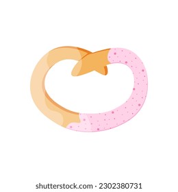 Pretzel isolated on transparent background. Bagel with icing sugar. Vector illustration. Dessert icon. 