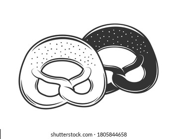 Pretzel isolated on white background. Bakery design elements. Vector illustration