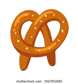 Pretzel isolated on white background. illustration in flat vector design for Oktoberfest. Salty Beer Snack pastrie. Traditional german pretzel with salt, Bavarian food.