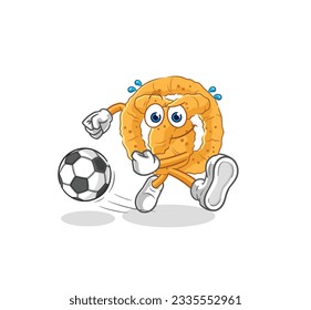 the pretzel kicking the ball cartoon. cartoon mascot vector