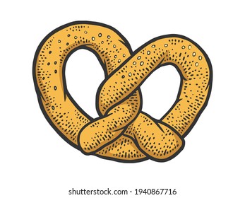 Pretzel Kringle bakery product color sketch engraving vector illustration. T-shirt apparel print design. Scratch board imitation. Black and white hand drawn image.