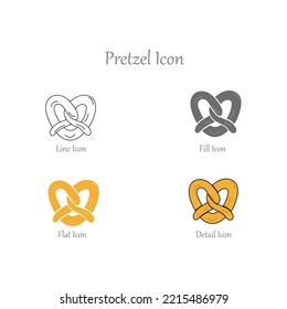 Pretzel Line, Fill, Flat, Outline, Detail Color Icons and Icon set in vector Illustration - Fast Food