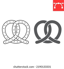 Pretzel line and glyph icon, pastry and oktoberfest, german pretzel vector icon, vector graphics, editable stroke outline sign, eps 10.