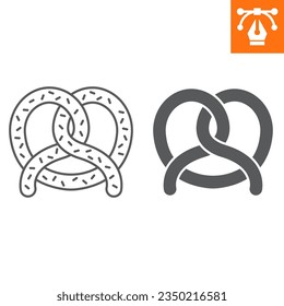 Pretzel line and solid icon, outline style icon for web site or mobile app, oktoberfest and food, bagel vector icon, simple vector illustration, vector graphics with editable strokes.