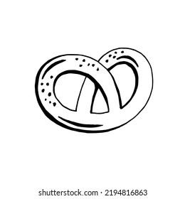 Pretzel linear sketch black and white isolated on white background