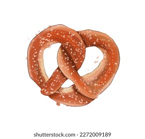 Pretzel from multicolored paints. Splash of watercolor, colored drawing, realistic. Vector illustration of paints
