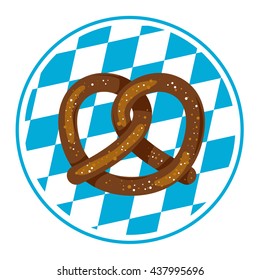 Pretzel on bavarian flag. Vector logo illustration