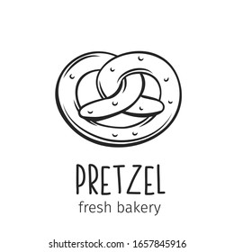 Pretzel outline icon for bakery shop or bread food design. Vector illustration.