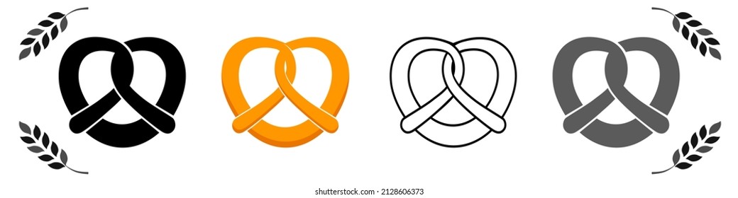 Pretzel, pastry in the shape of a knot. Bakery logo, baking shop, oktoberfest symbol. Editable elements on white background, eps 10